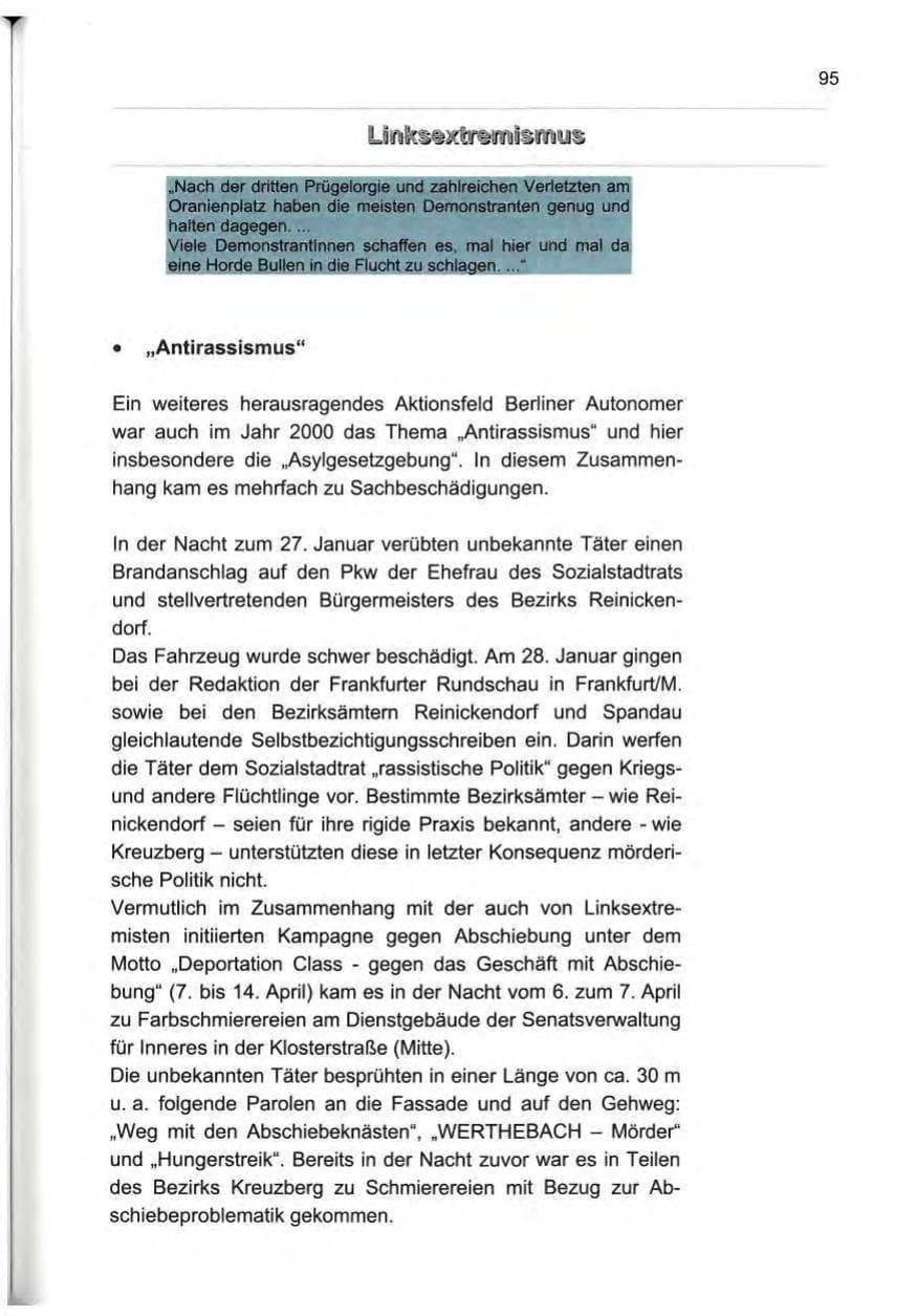Seite 104 des Verfassungsschutzbericht 2000 Berlin