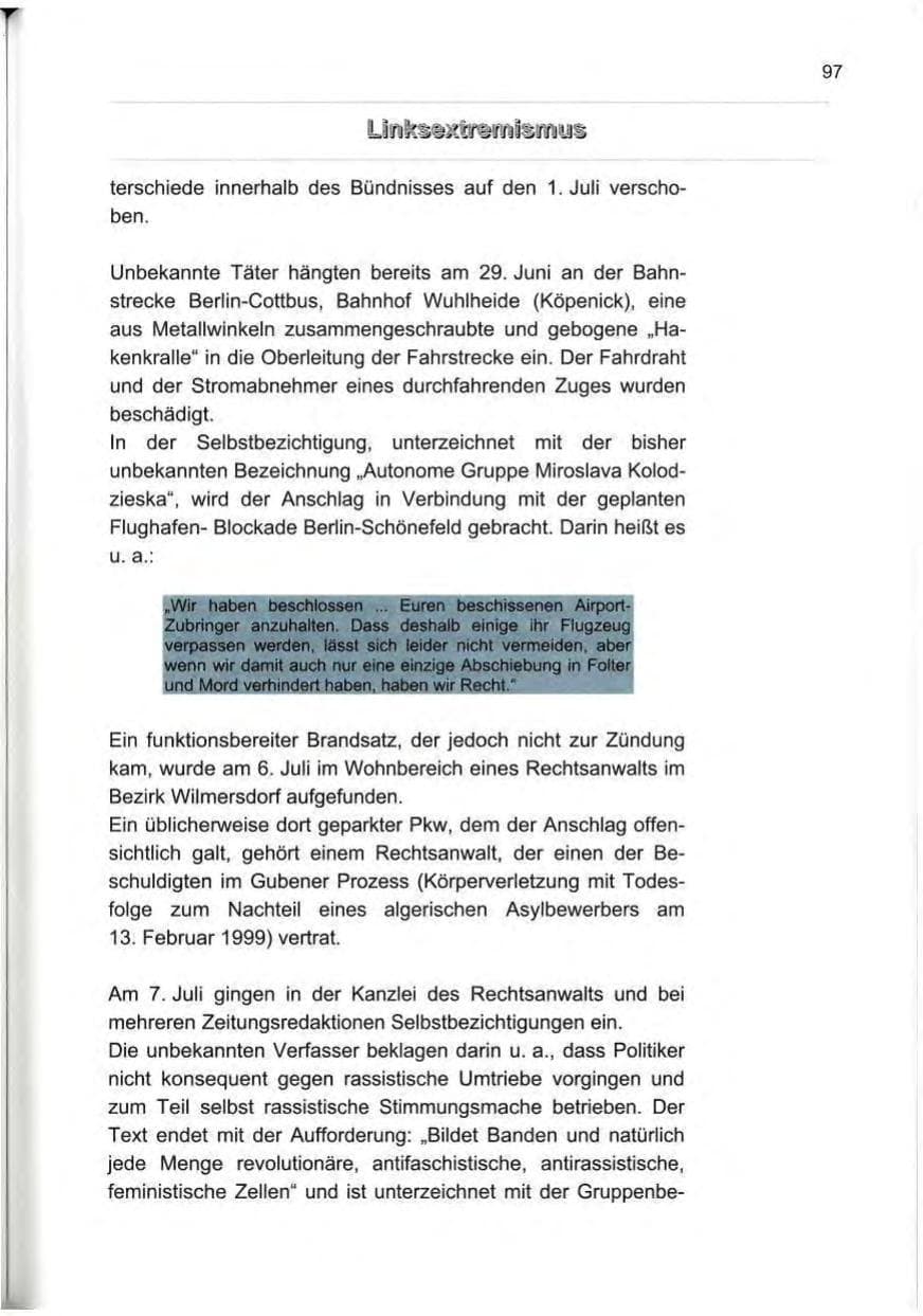 Seite 106 des Verfassungsschutzbericht 2000 Berlin