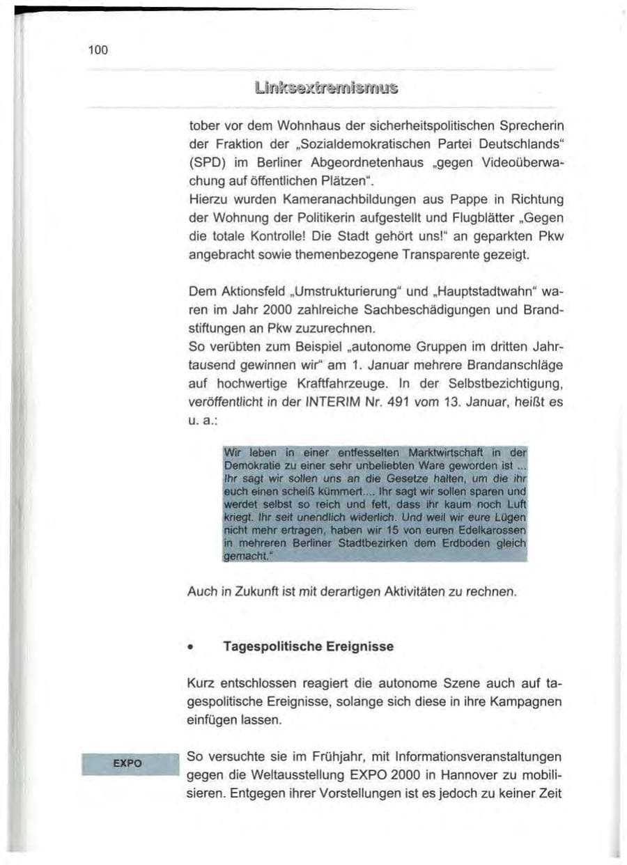 Seite 109 des Verfassungsschutzbericht 2000 Berlin