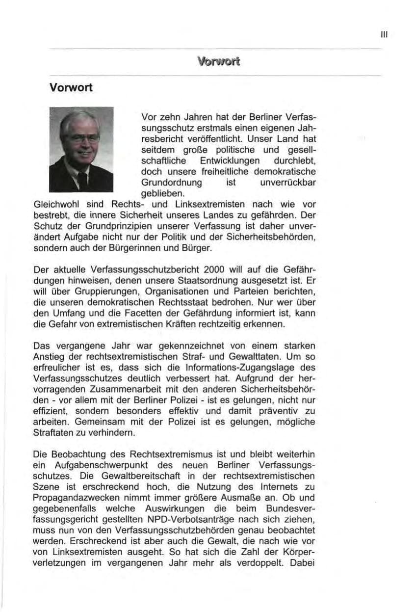 Seite 4 des Verfassungsschutzbericht 2000 Berlin