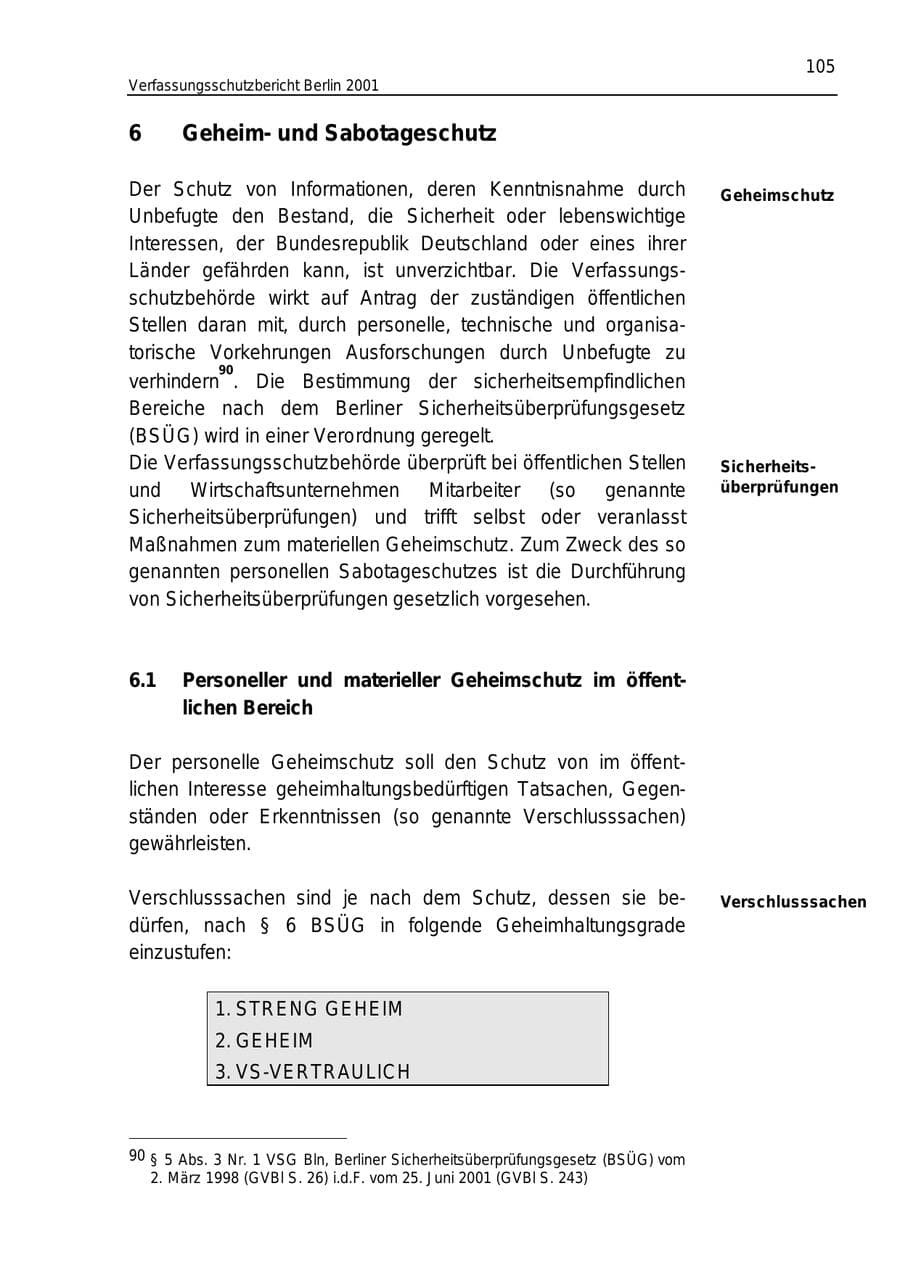 Seite 105 des Verfassungsschutzbericht 2001 Berlin