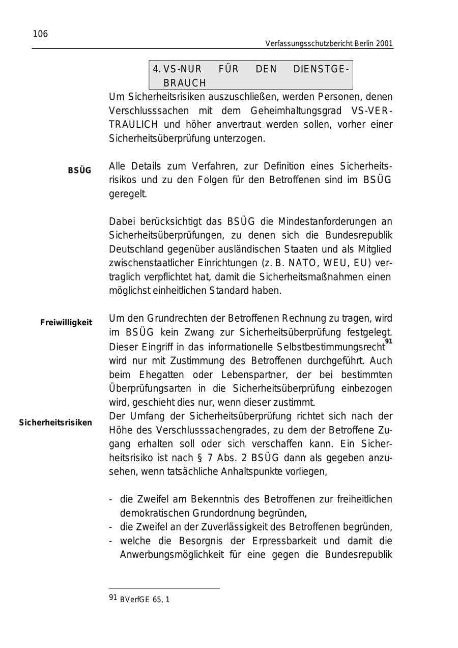 Seite 106 des Verfassungsschutzbericht 2001 Berlin