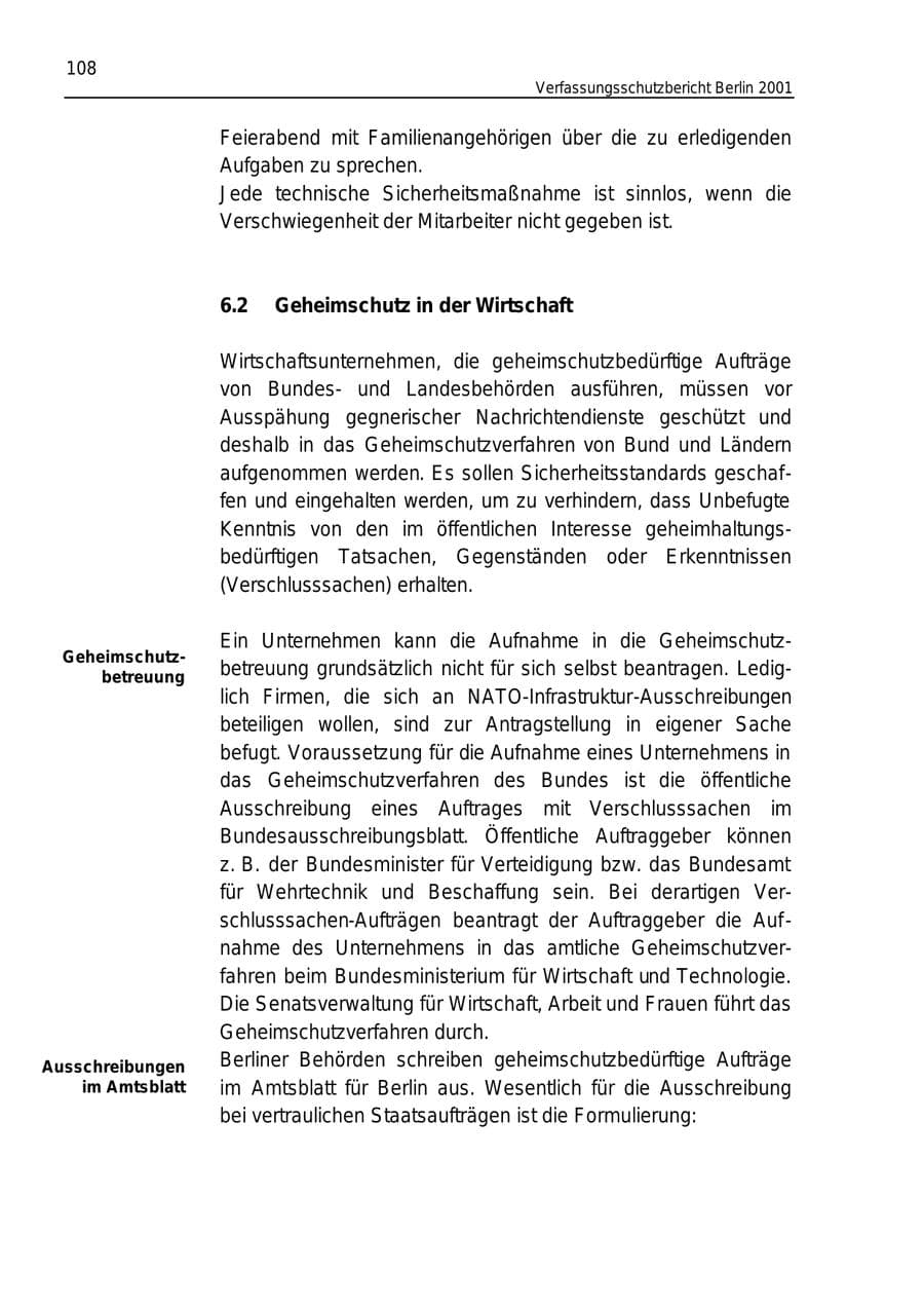 Seite 108 des Verfassungsschutzbericht 2001 Berlin