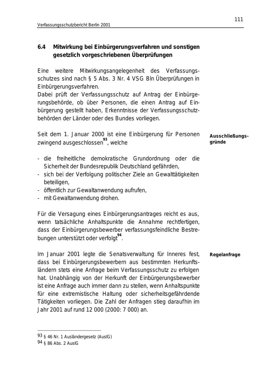 Seite 111 des Verfassungsschutzbericht 2001 Berlin