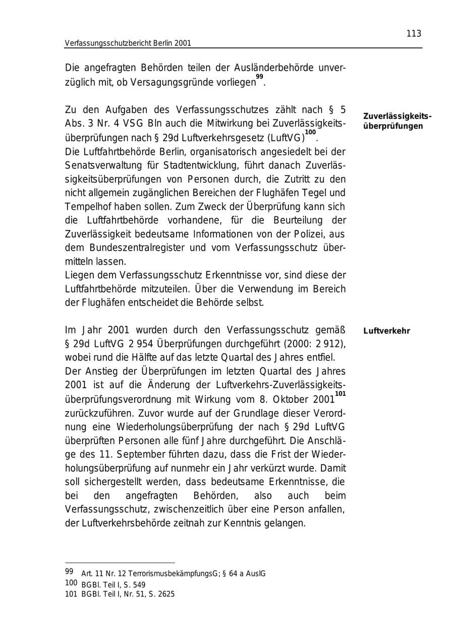 Seite 113 des Verfassungsschutzbericht 2001 Berlin