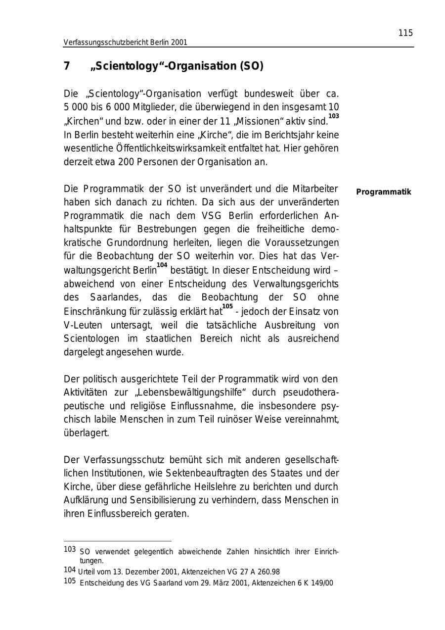 Seite 115 des Verfassungsschutzbericht 2001 Berlin