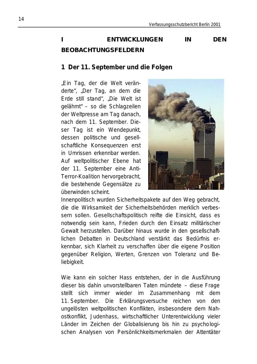 Seite 14 des Verfassungsschutzbericht 2001 Berlin