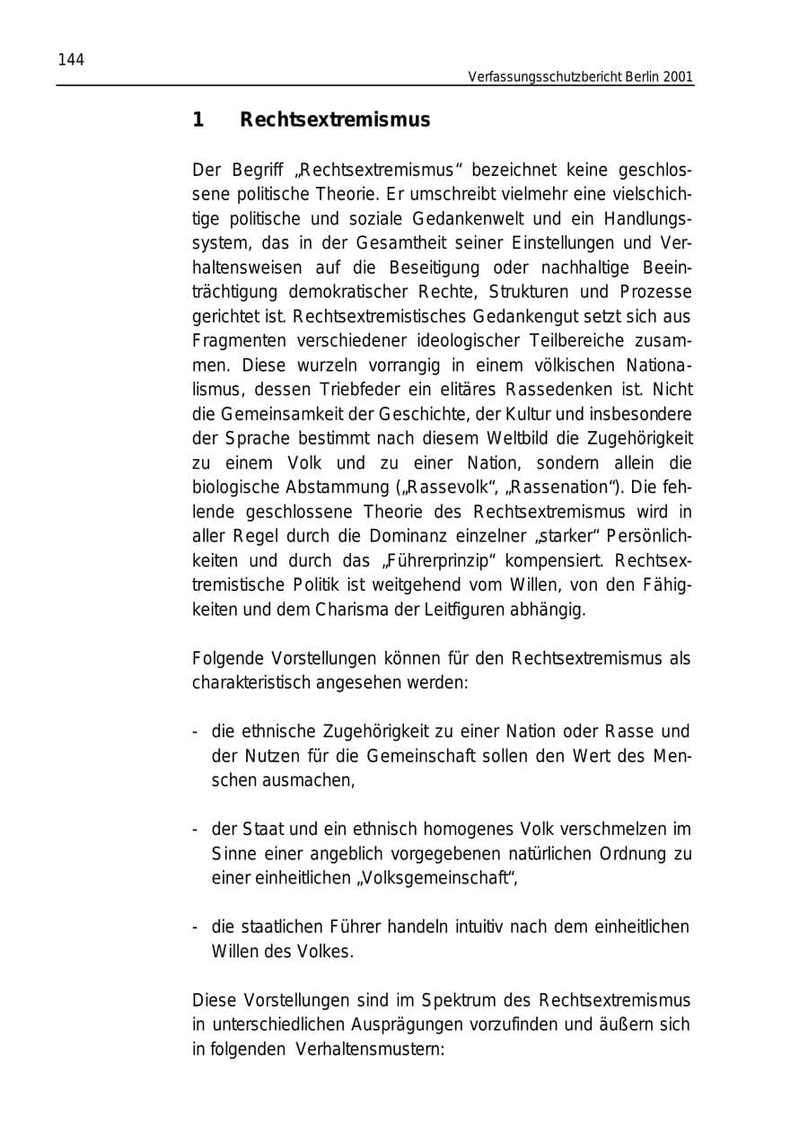 Seite 144 des Verfassungsschutzbericht 2001 Berlin