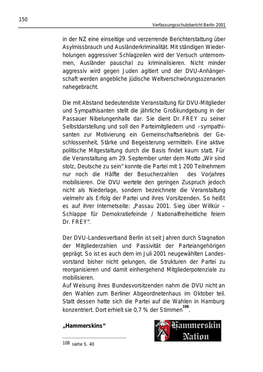 Seite 150 des Verfassungsschutzbericht 2001 Berlin