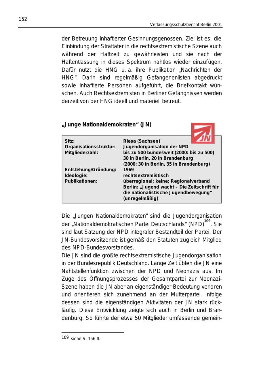 Seite 152 des Verfassungsschutzbericht 2001 Berlin
