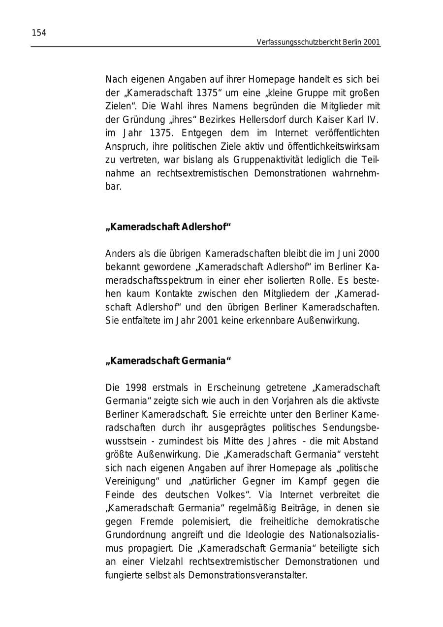 Seite 154 des Verfassungsschutzbericht 2001 Berlin