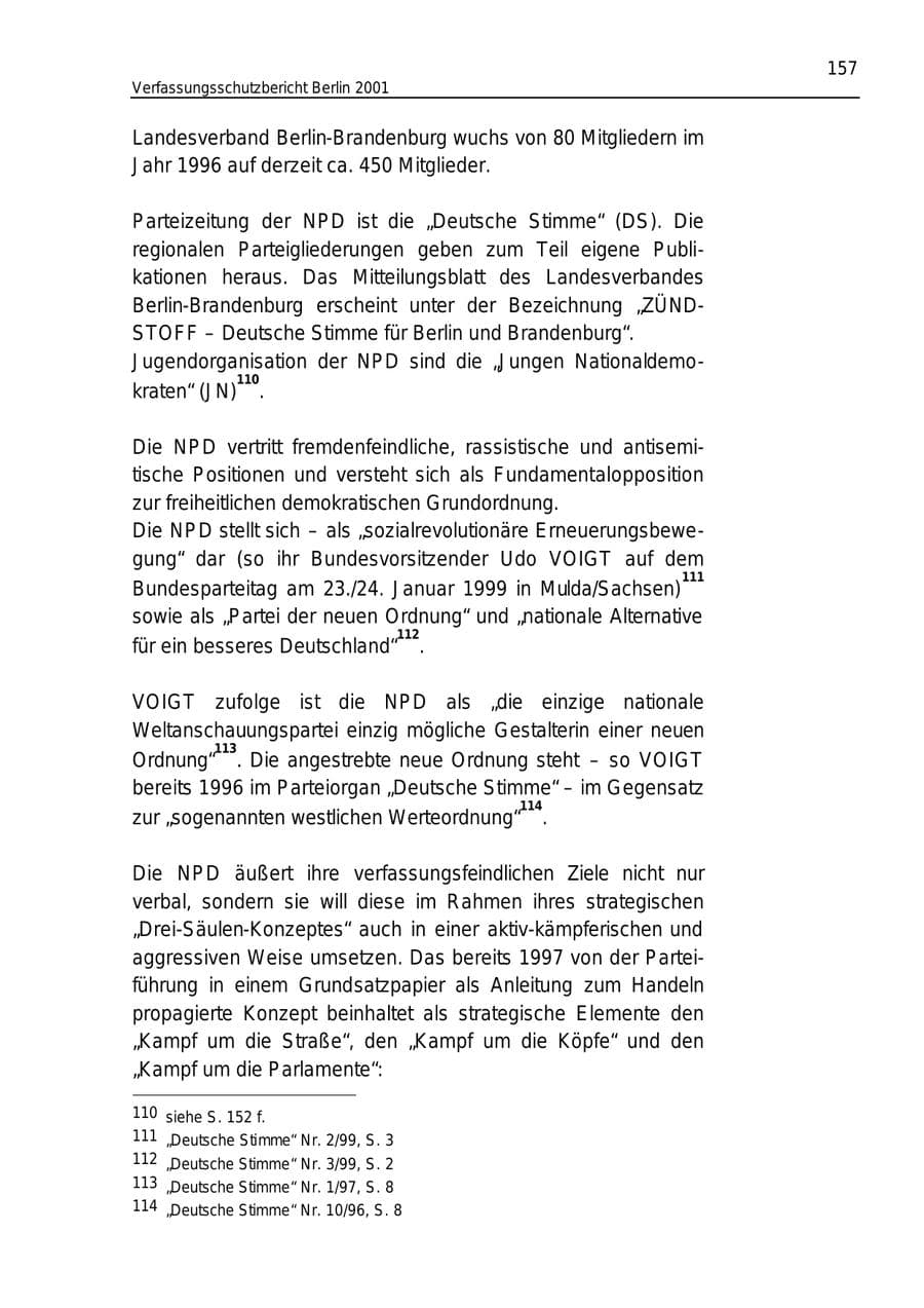 Seite 157 des Verfassungsschutzbericht 2001 Berlin