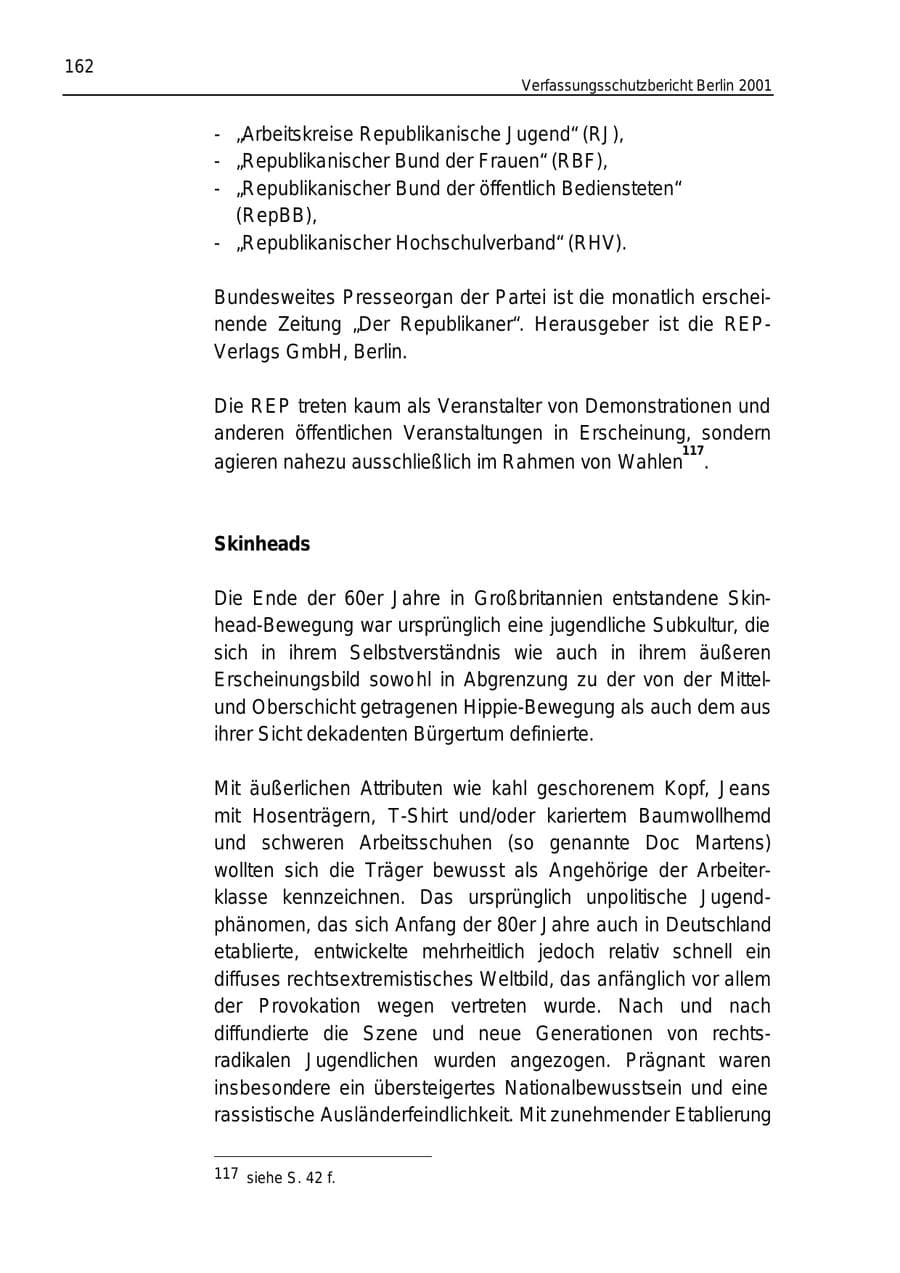 Seite 162 des Verfassungsschutzbericht 2001 Berlin