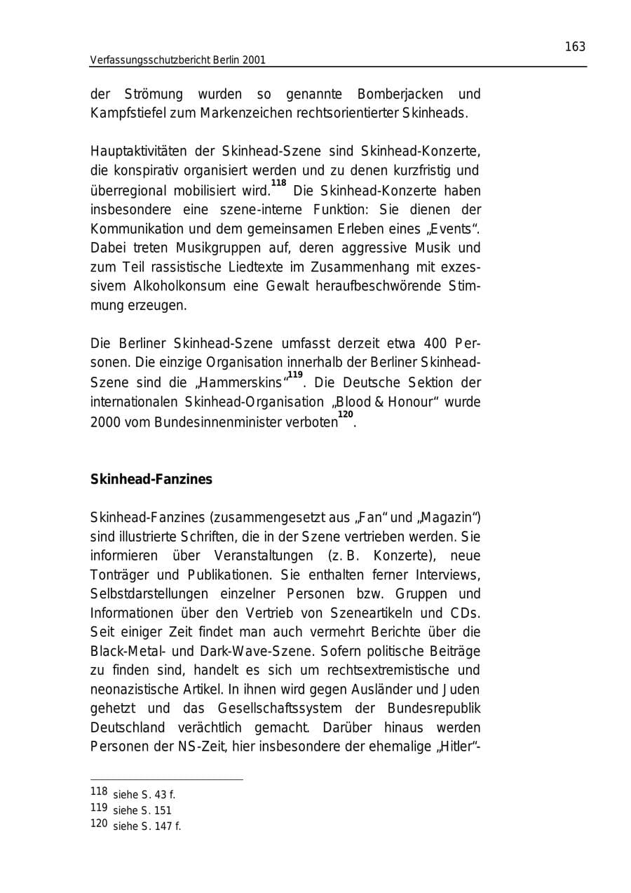Seite 163 des Verfassungsschutzbericht 2001 Berlin
