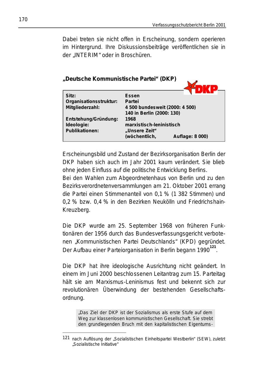 Seite 170 des Verfassungsschutzbericht 2001 Berlin