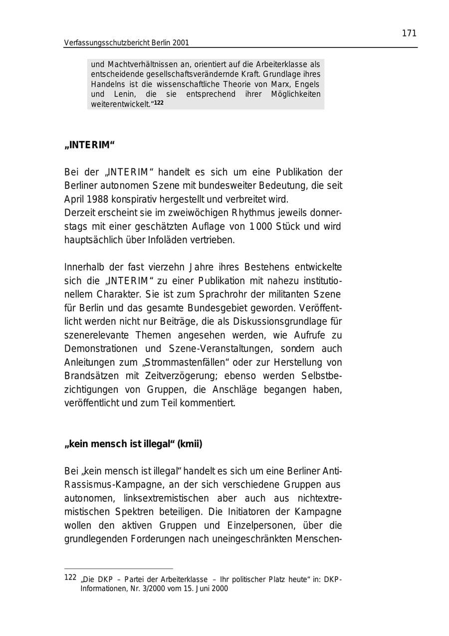 Seite 171 des Verfassungsschutzbericht 2001 Berlin