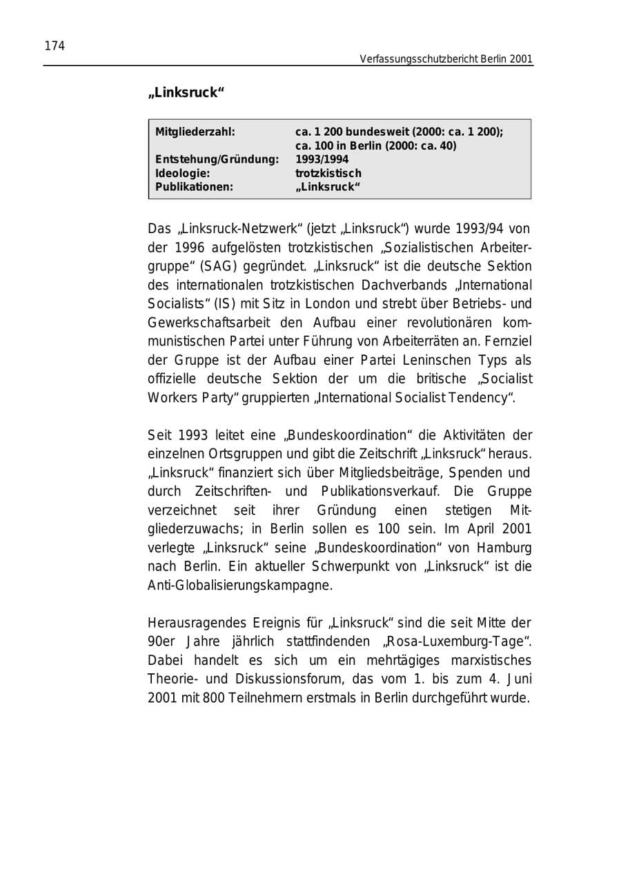 Seite 174 des Verfassungsschutzbericht 2001 Berlin