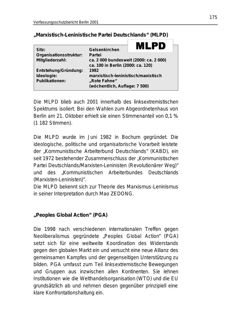 Seite 175 des Verfassungsschutzbericht 2001 Berlin