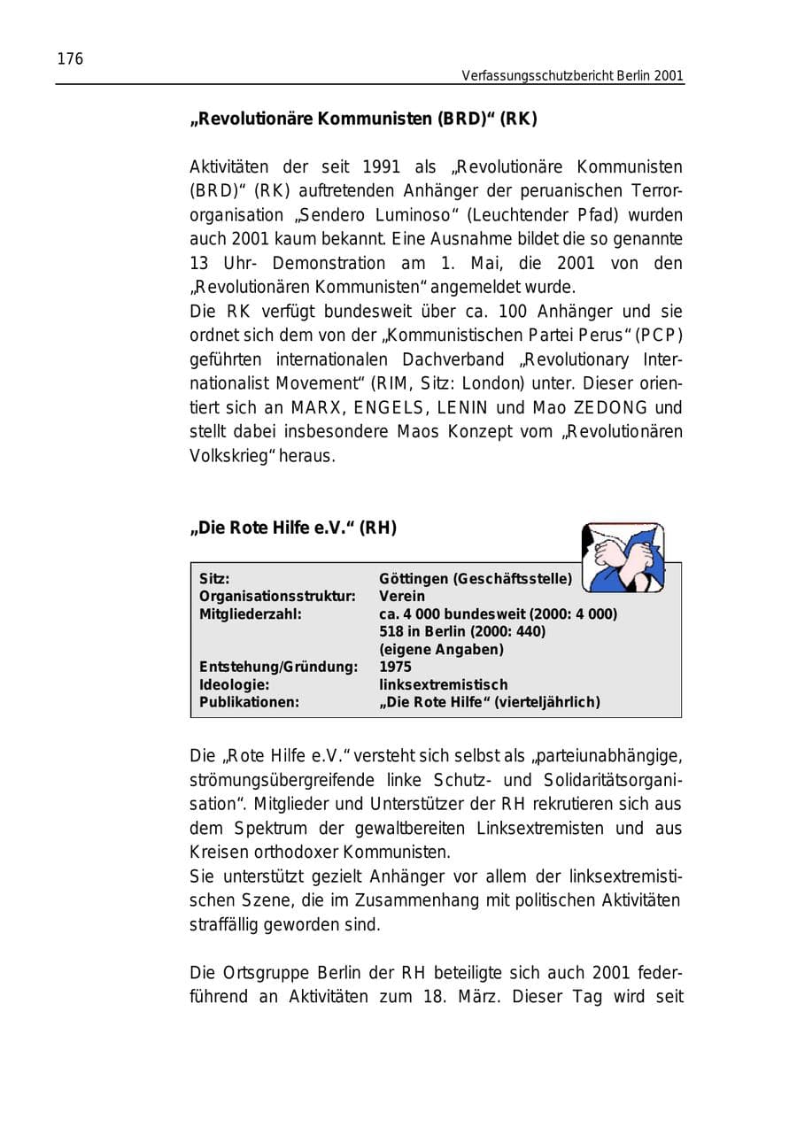 Seite 176 des Verfassungsschutzbericht 2001 Berlin