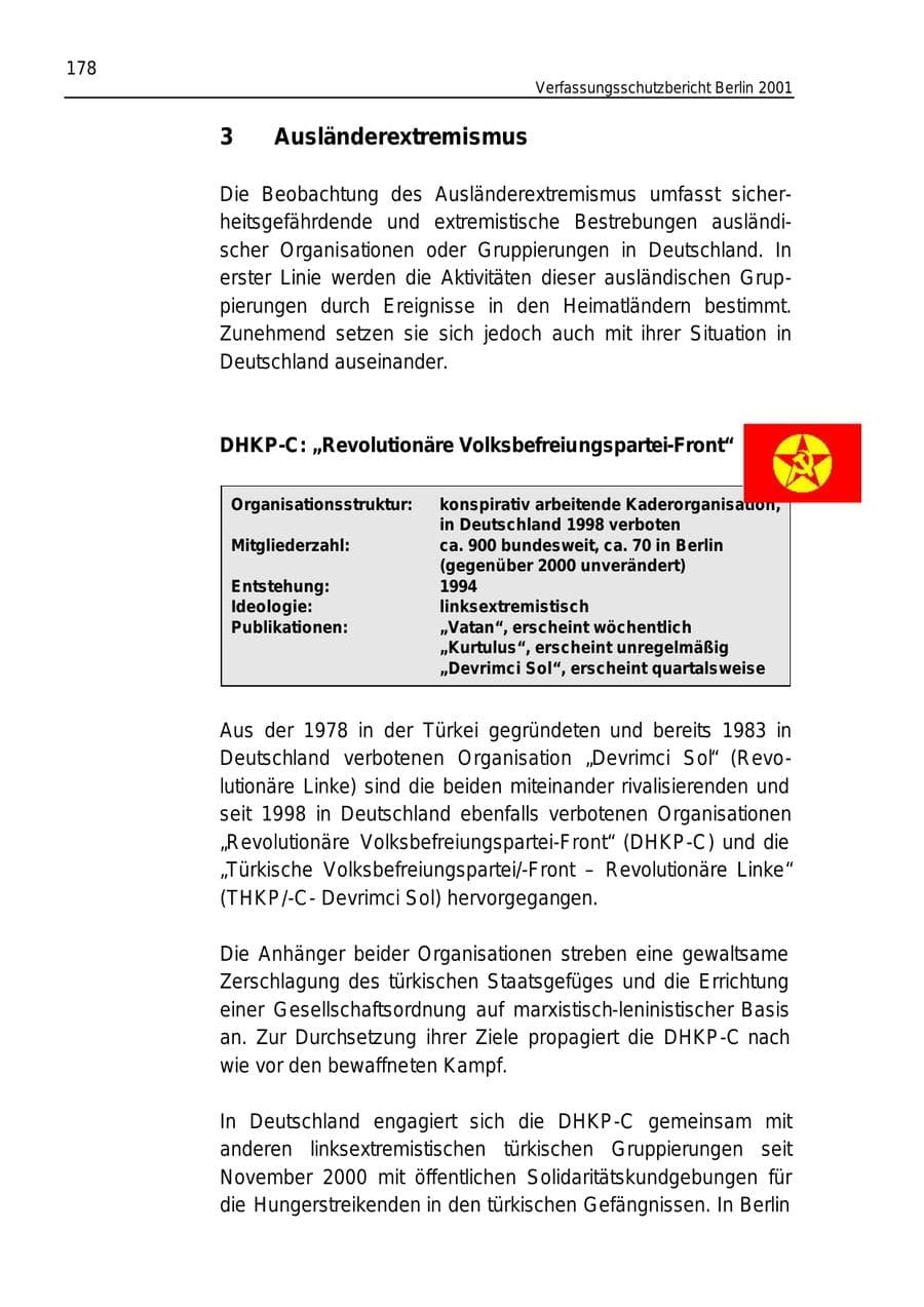Seite 178 des Verfassungsschutzbericht 2001 Berlin