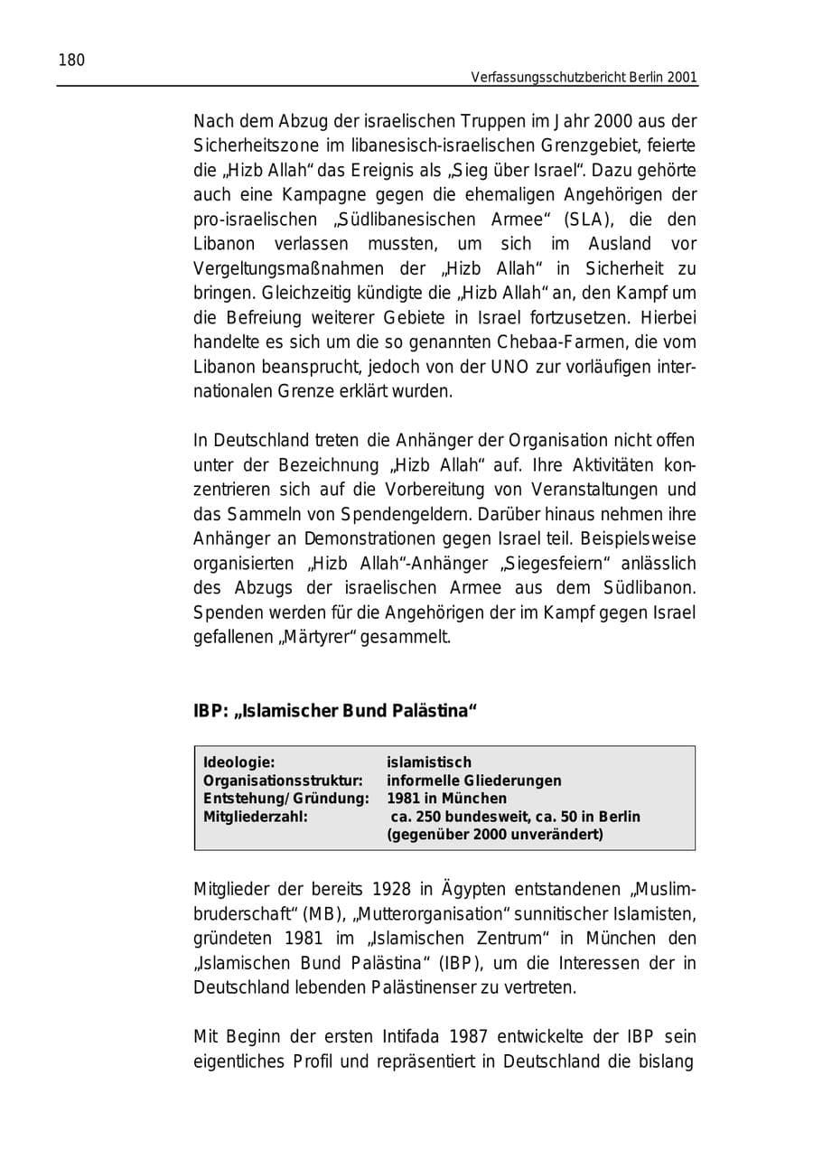 Seite 180 des Verfassungsschutzbericht 2001 Berlin