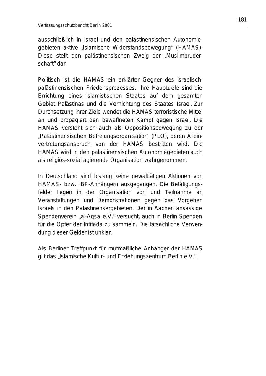 Seite 181 des Verfassungsschutzbericht 2001 Berlin