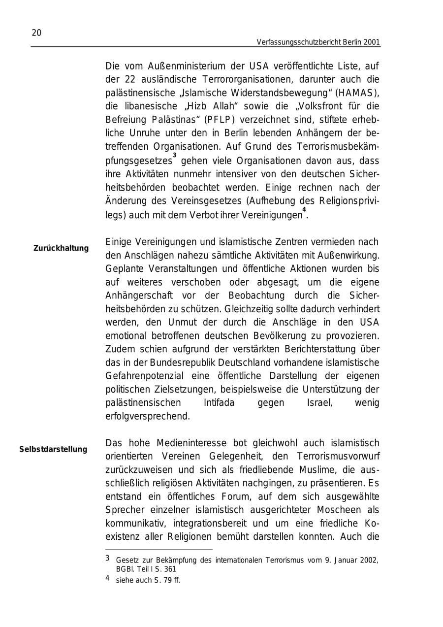 Seite 20 des Verfassungsschutzbericht 2001 Berlin