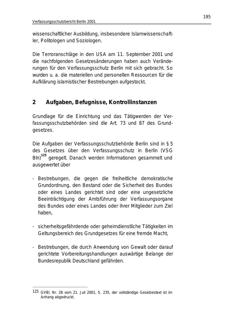 Seite 195 des Verfassungsschutzbericht 2001 Berlin