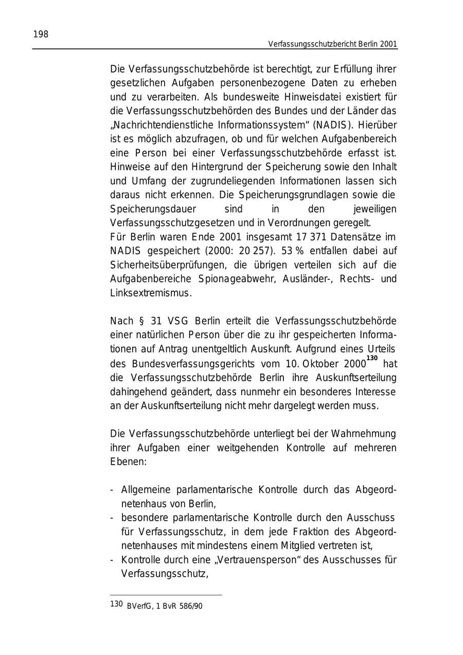 Seite 198 des Verfassungsschutzbericht 2001 Berlin