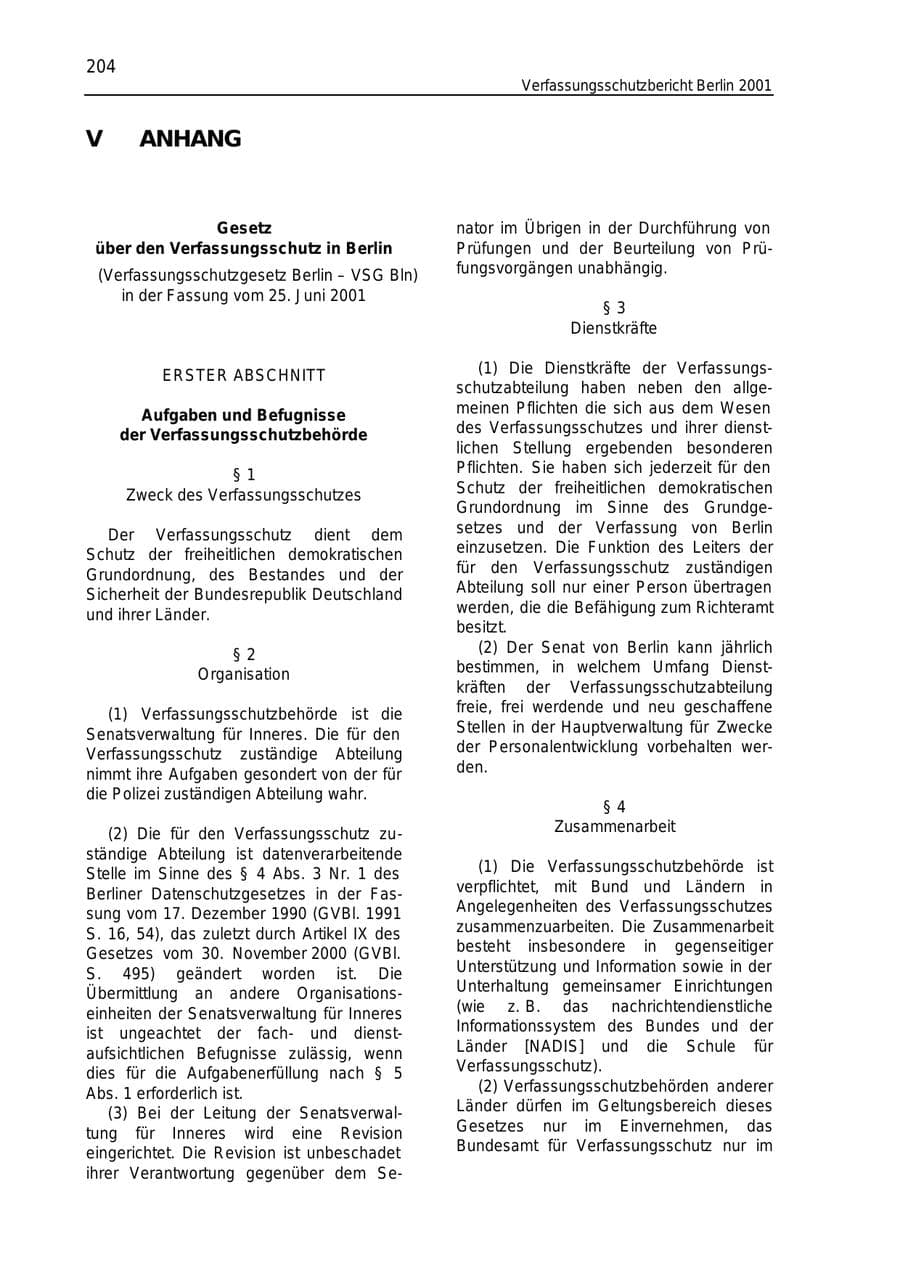 Seite 204 des Verfassungsschutzbericht 2001 Berlin