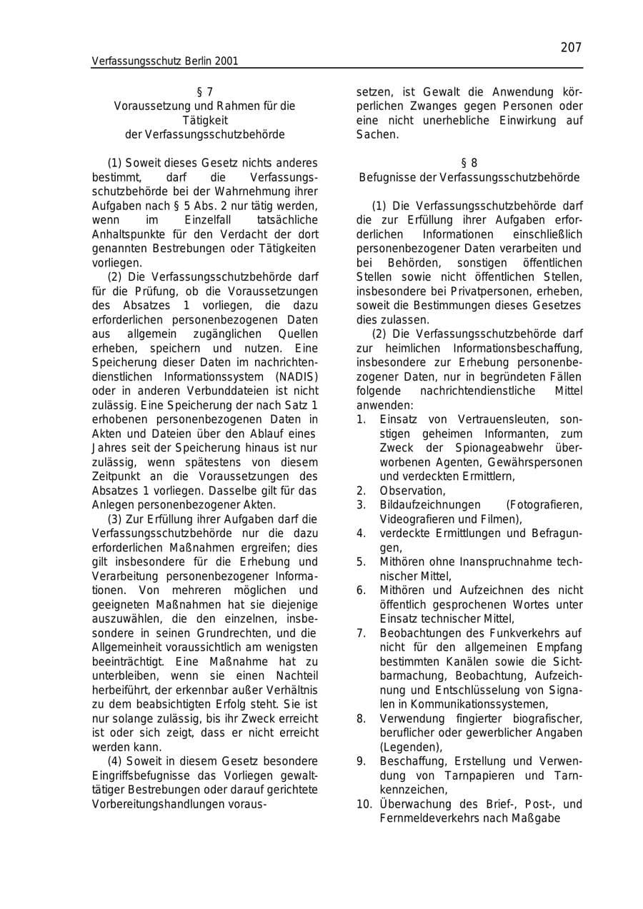 Seite 207 des Verfassungsschutzbericht 2001 Berlin