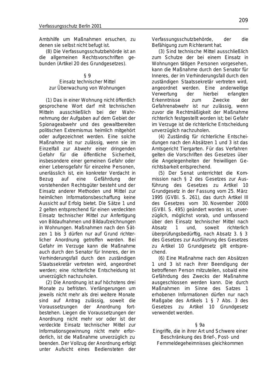 Seite 209 des Verfassungsschutzbericht 2001 Berlin