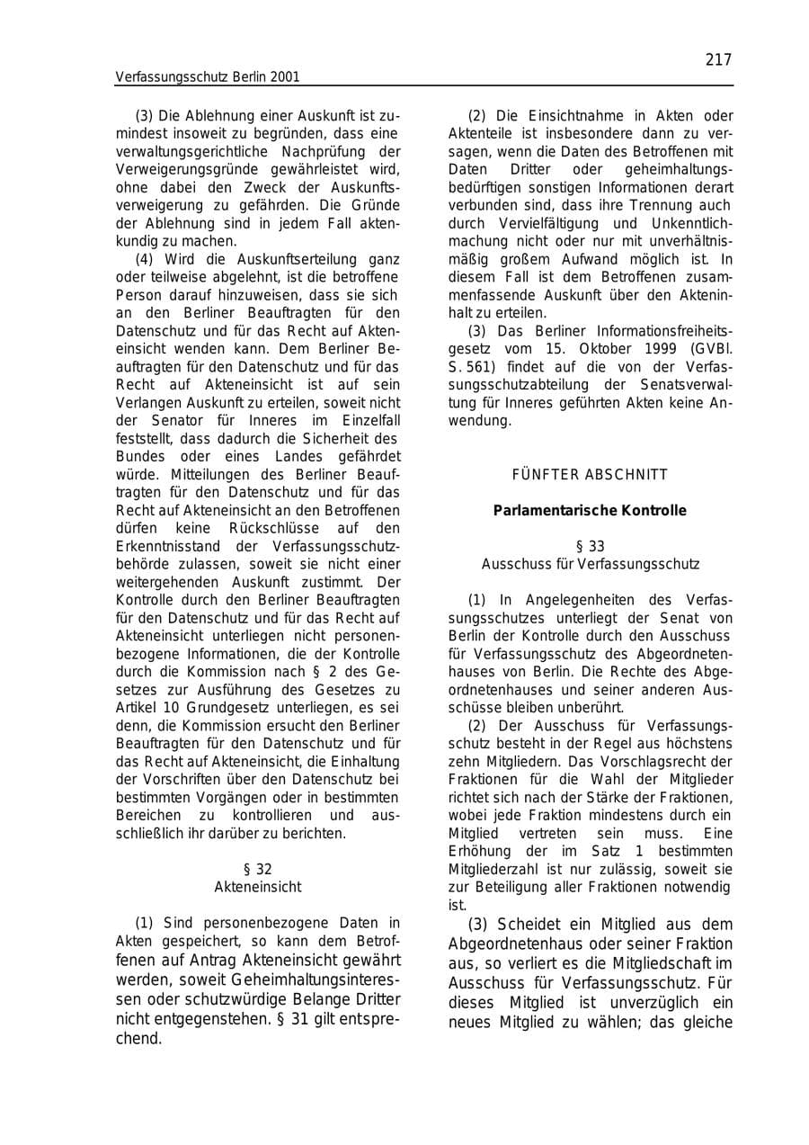 Seite 217 des Verfassungsschutzbericht 2001 Berlin
