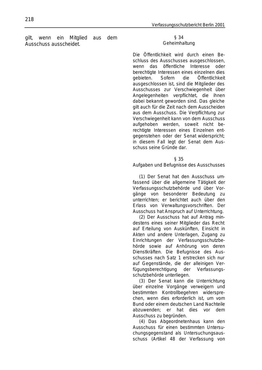 Seite 218 des Verfassungsschutzbericht 2001 Berlin