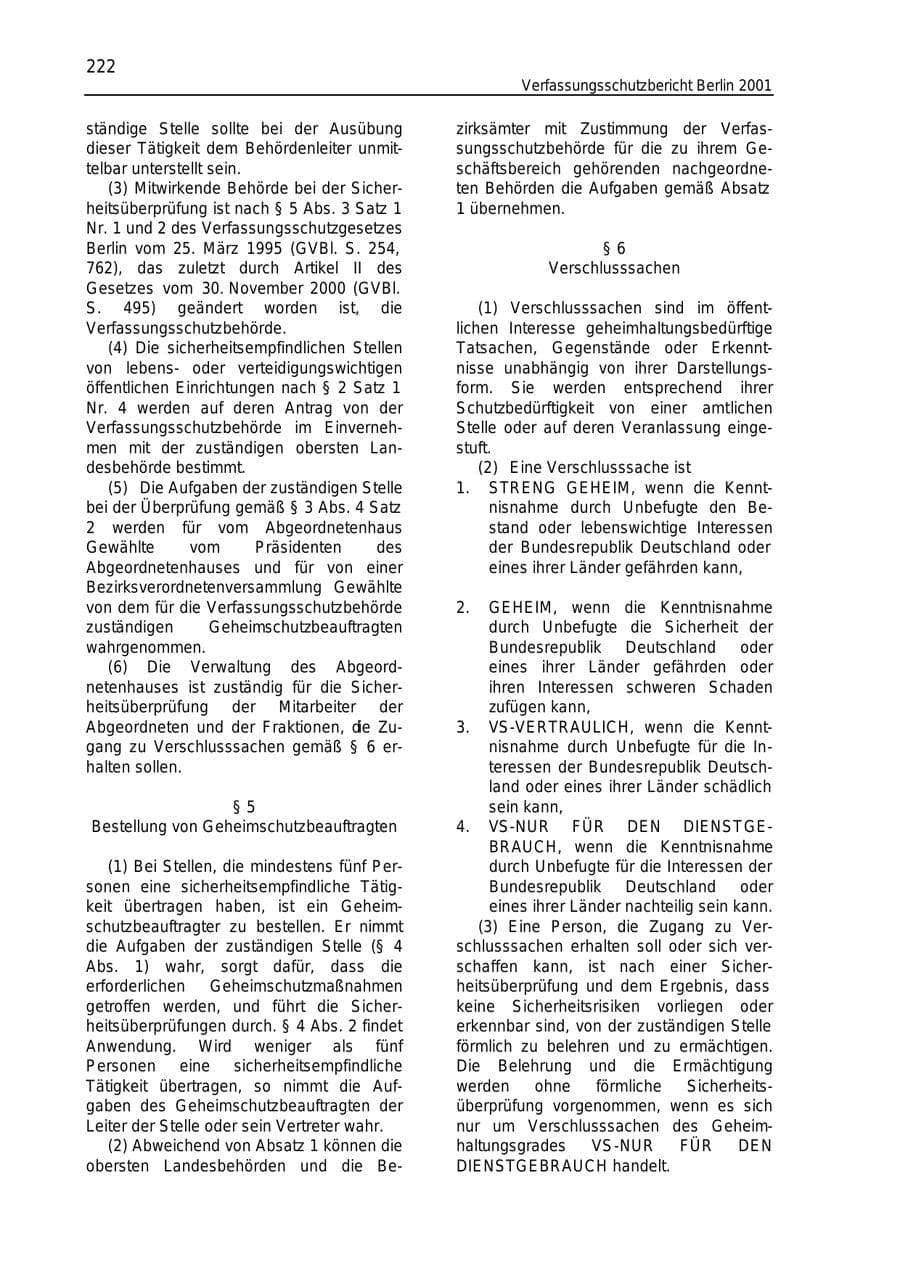 Seite 222 des Verfassungsschutzbericht 2001 Berlin