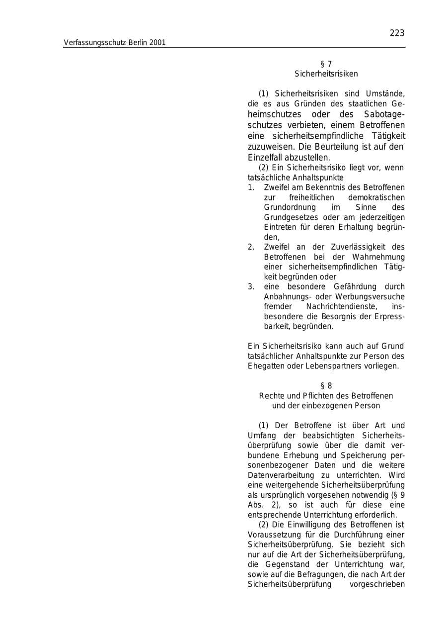Seite 223 des Verfassungsschutzbericht 2001 Berlin