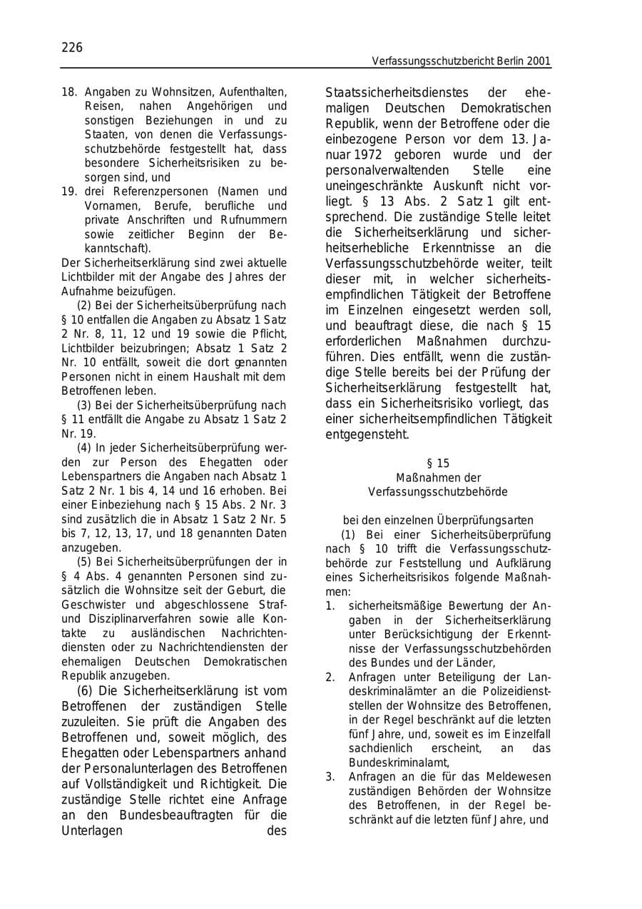 Seite 226 des Verfassungsschutzbericht 2001 Berlin