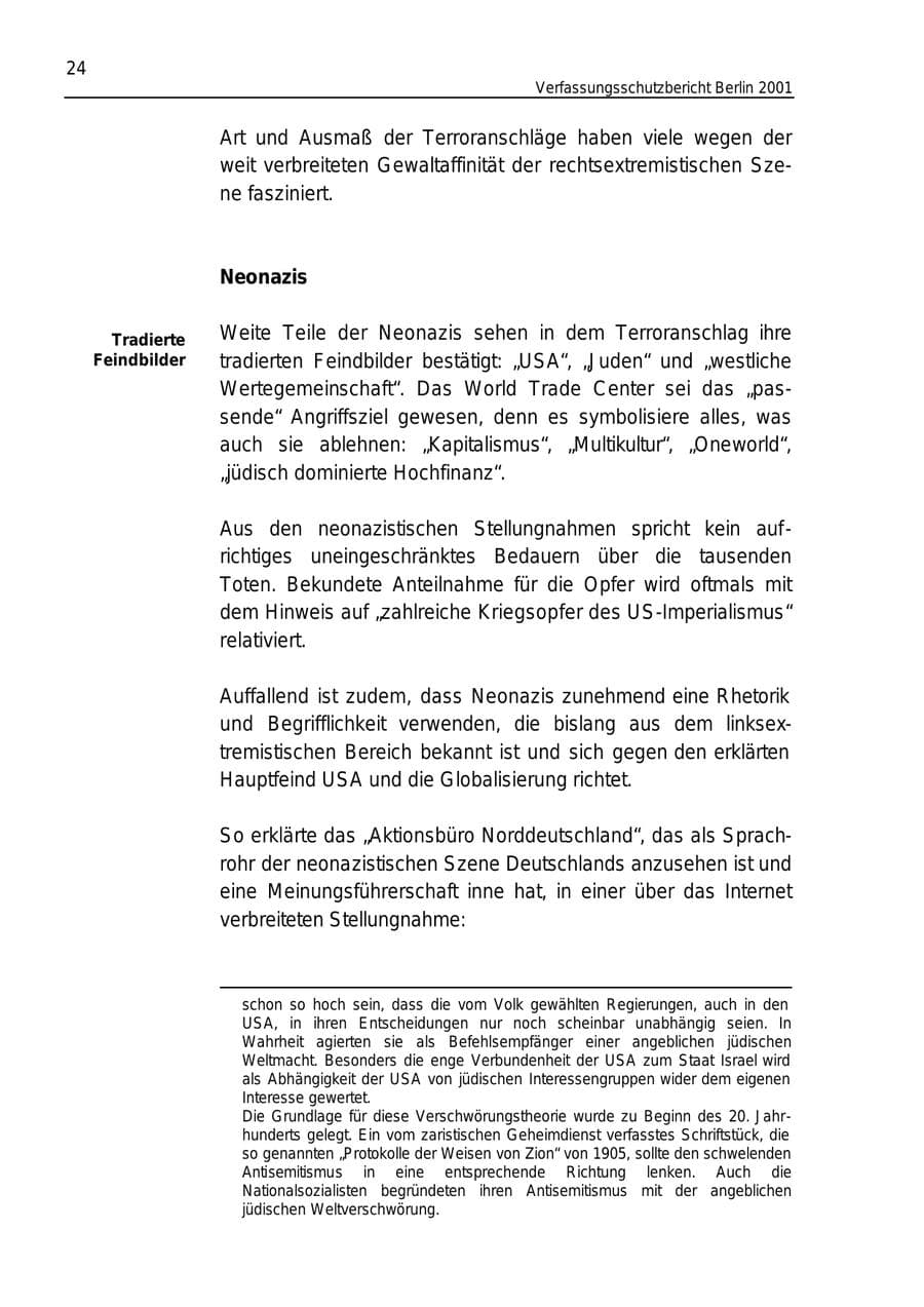 Seite 24 des Verfassungsschutzbericht 2001 Berlin