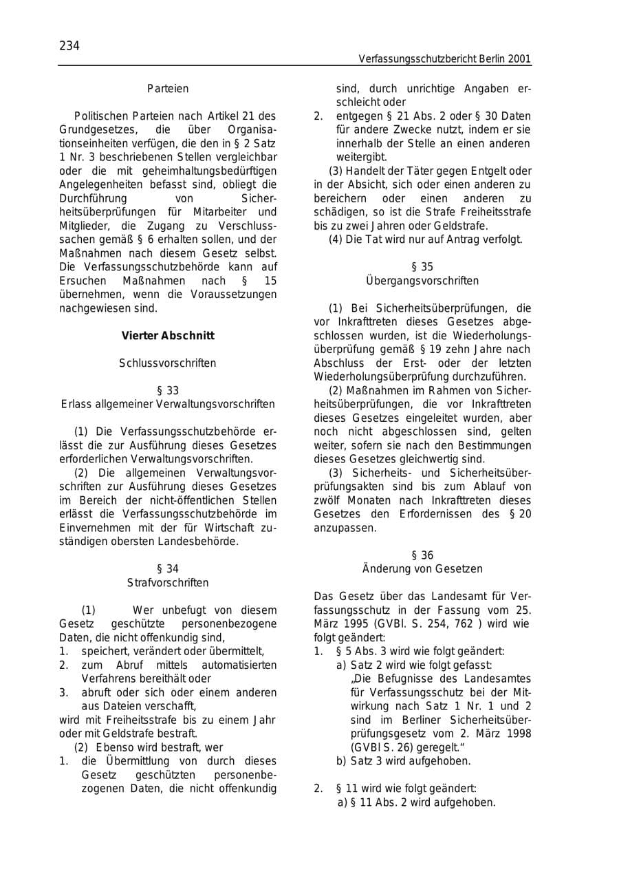 Seite 234 des Verfassungsschutzbericht 2001 Berlin