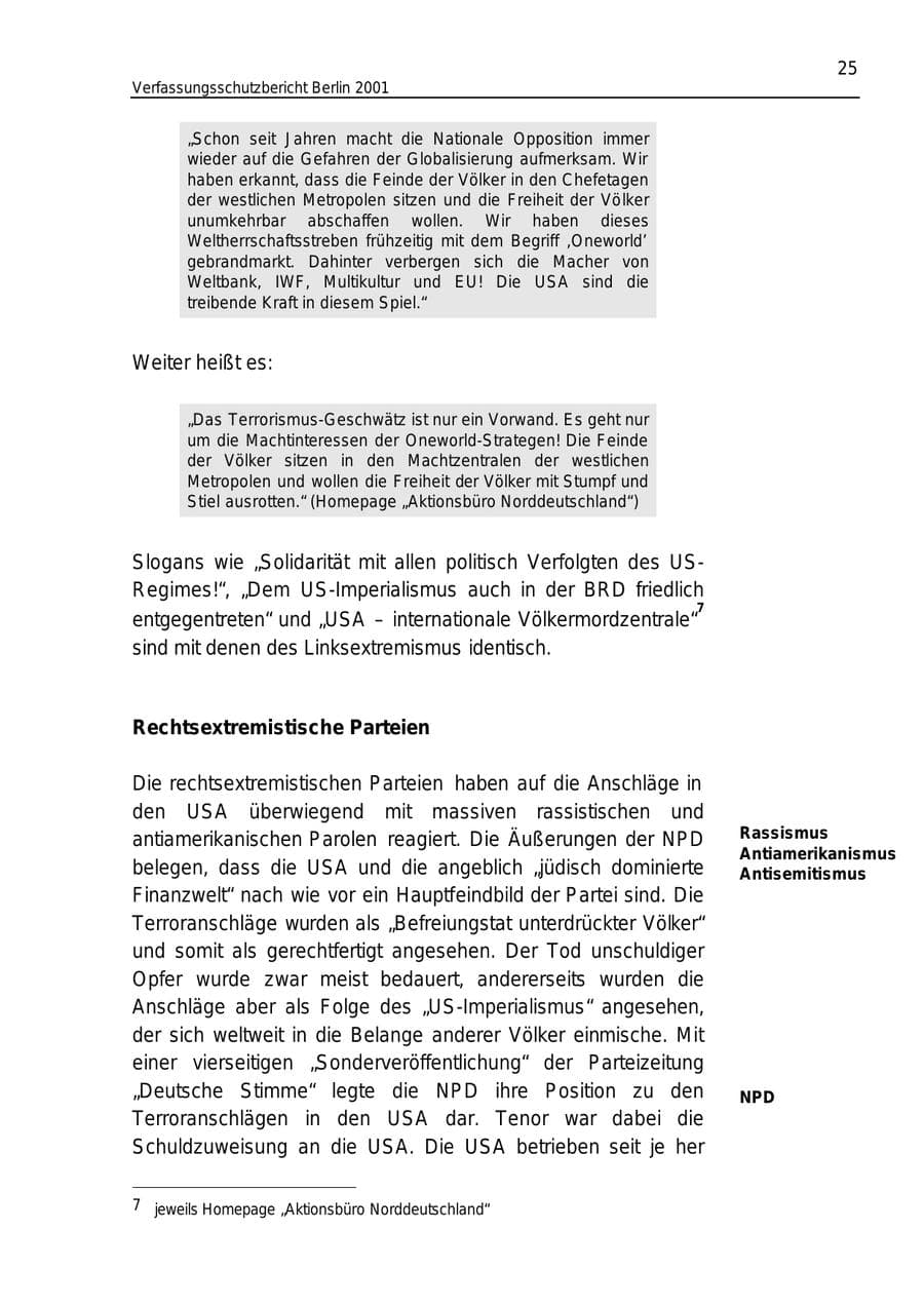 Seite 25 des Verfassungsschutzbericht 2001 Berlin