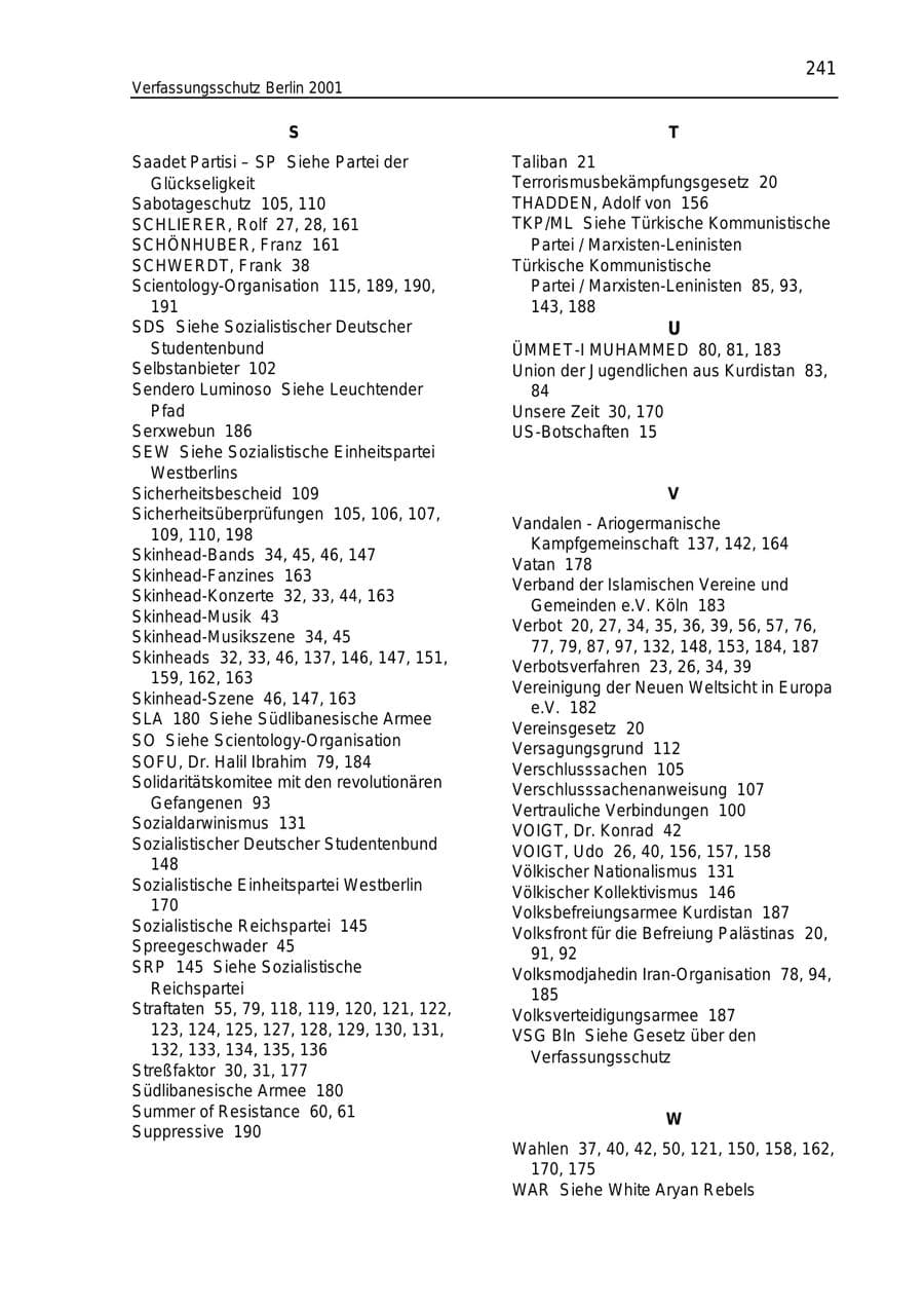 Seite 241 des Verfassungsschutzbericht 2001 Berlin