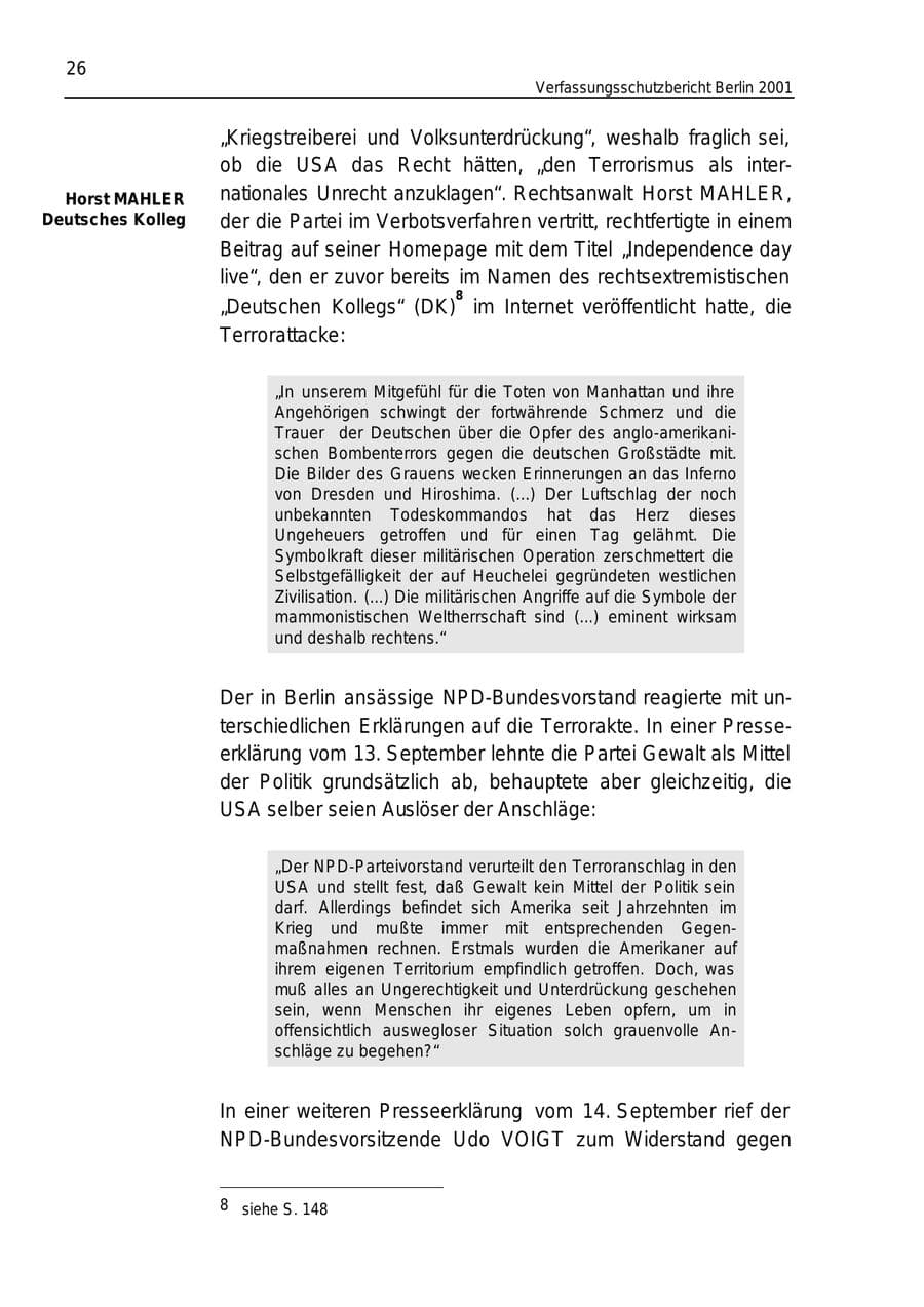 Seite 26 des Verfassungsschutzbericht 2001 Berlin