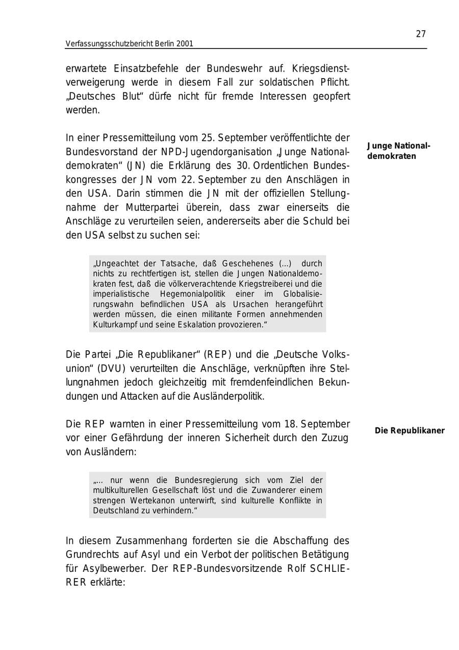 Seite 27 des Verfassungsschutzbericht 2001 Berlin