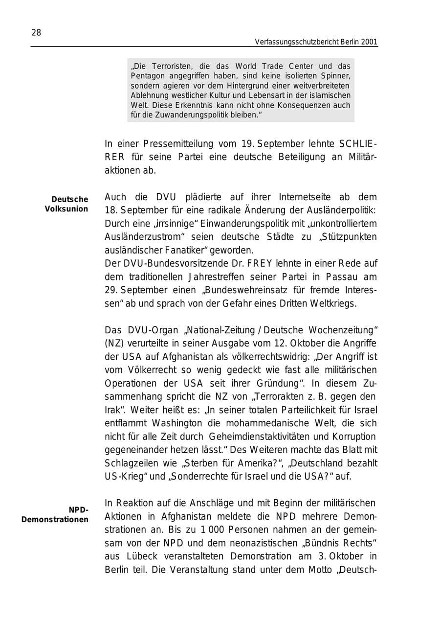 Seite 28 des Verfassungsschutzbericht 2001 Berlin