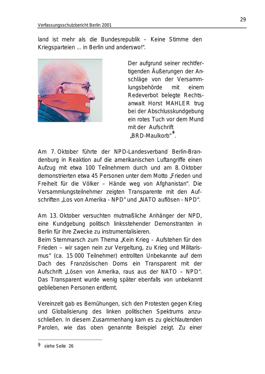 Seite 29 des Verfassungsschutzbericht 2001 Berlin