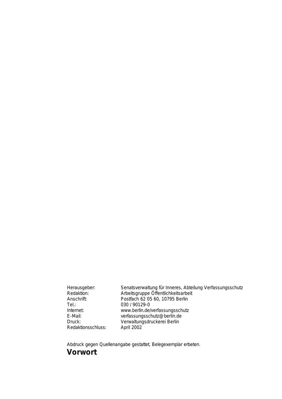 Seite 4 des Verfassungsschutzbericht 2001 Berlin