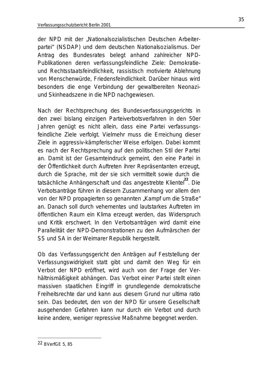 Seite 35 des Verfassungsschutzbericht 2001 Berlin