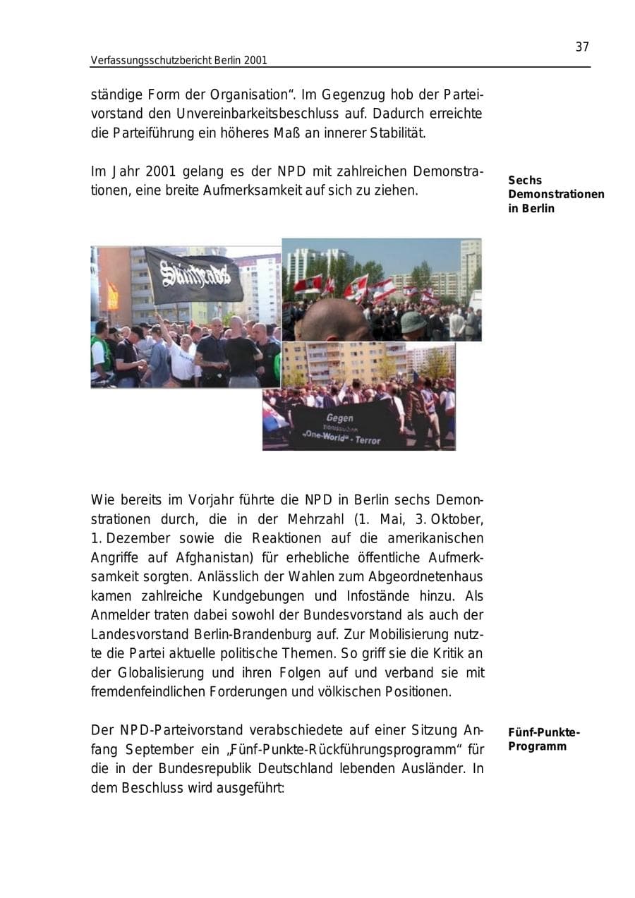 Seite 37 des Verfassungsschutzbericht 2001 Berlin