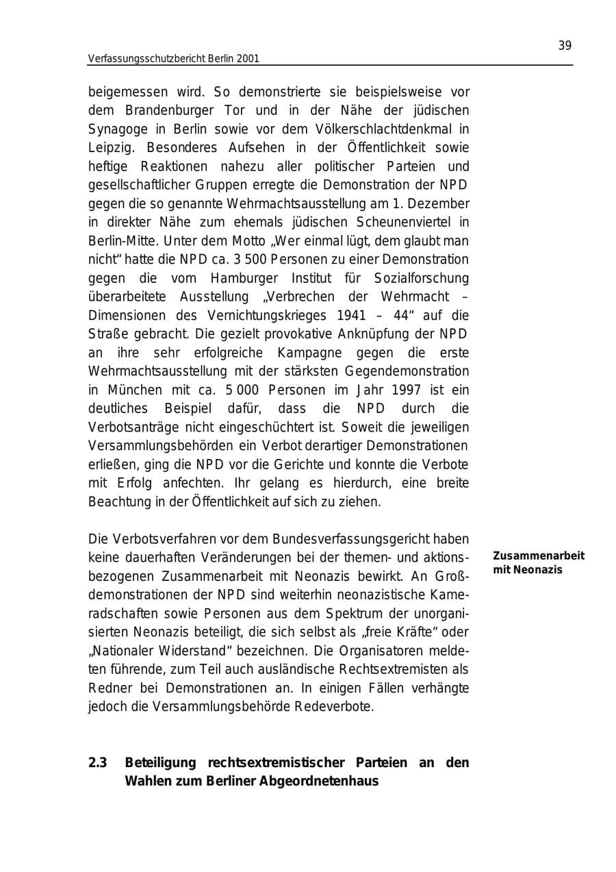 Seite 39 des Verfassungsschutzbericht 2001 Berlin