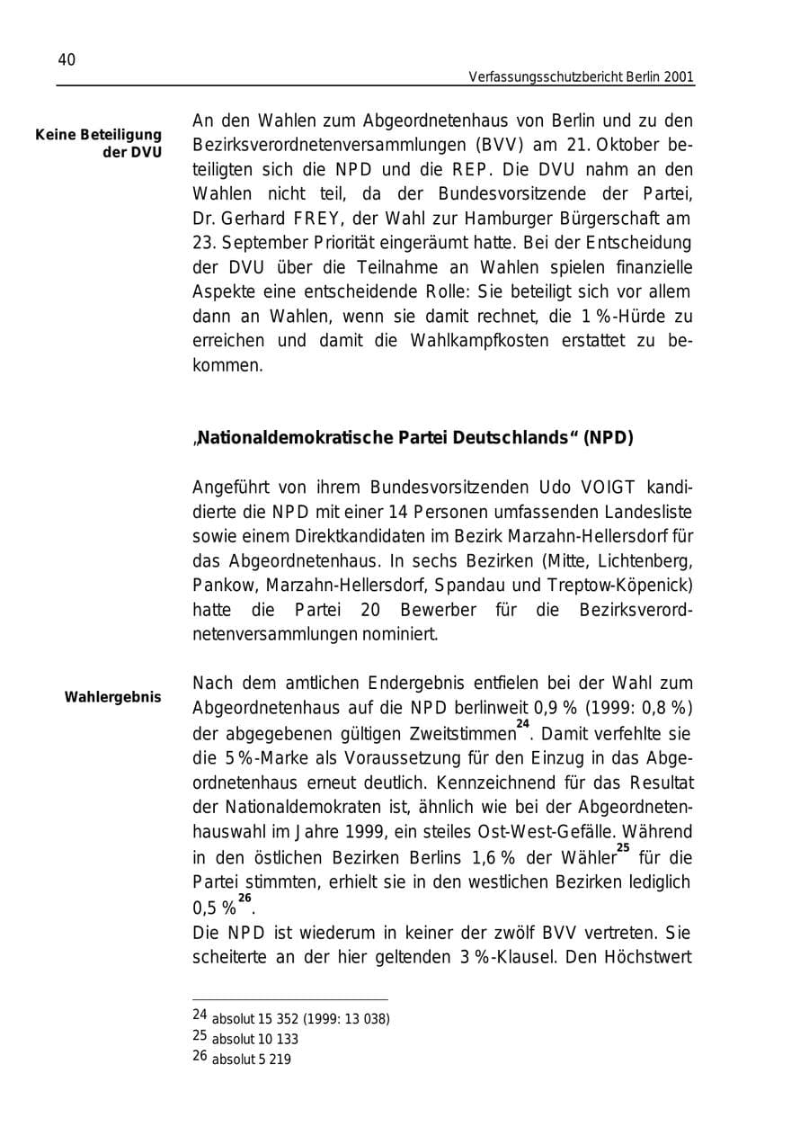Seite 40 des Verfassungsschutzbericht 2001 Berlin